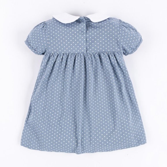 Easter Bunny Rabbit Girls Smocked Blue Dress - Picture 4 of 5